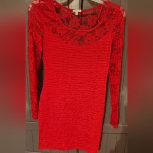 Charlotte Russe, long sleeve, lacey, red dress,valentines day dress,date night